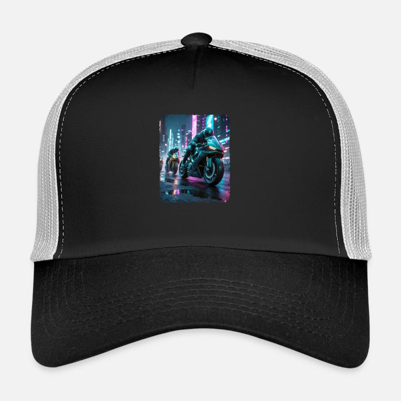 Cyberpunk-Motorradfahrer - Trucker Cap - Schwarz/Steingrau