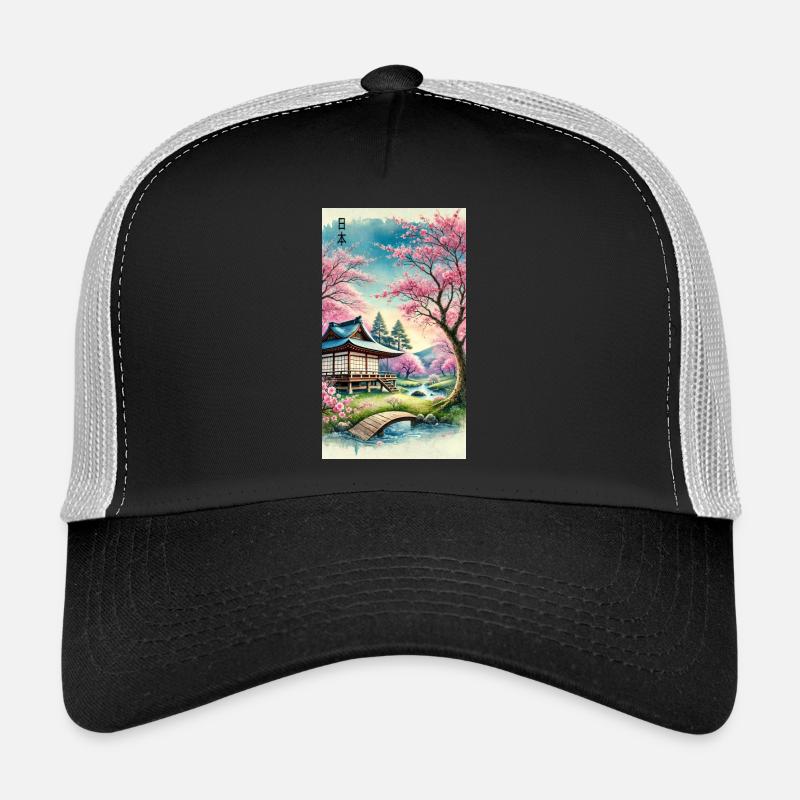 Japan Kirchenblüten Otaku Design - Trucker Cap - Schwarz/Steingrau