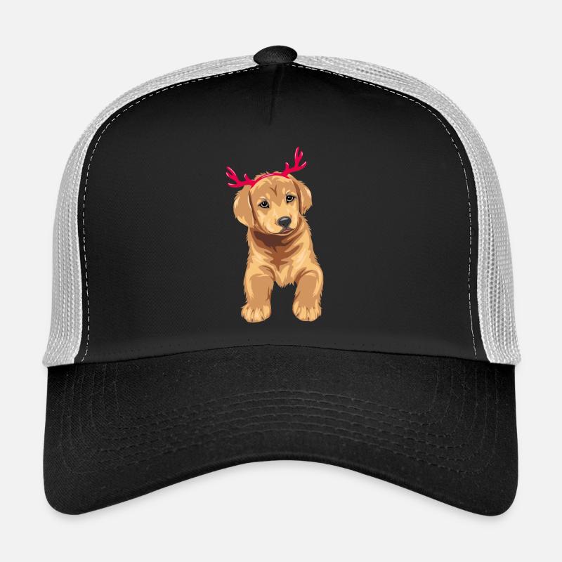 Mignon chiot Retriever chien avec des cornes de cerf de Noël Casquette trucker 