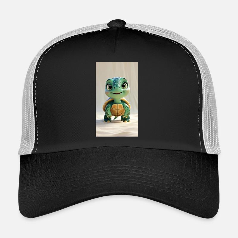 Whimsical 3D Animated Turtle - Trucker Cap - black/stone grey