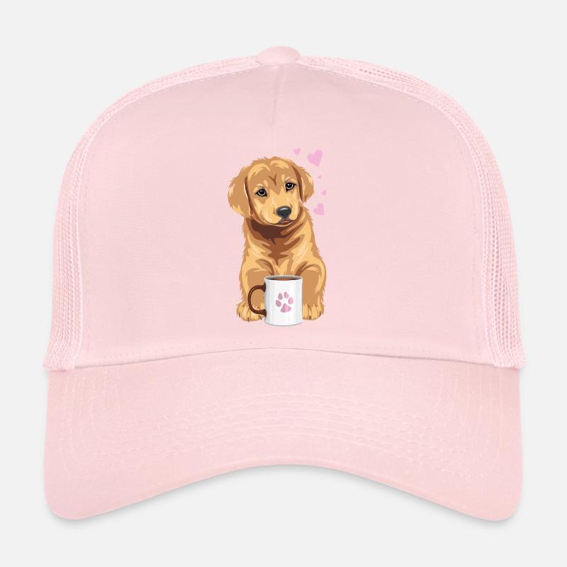 Chiot Golden Retriever chien avec tasse à café Casquette trucker 