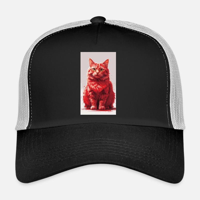 Roter Katzenportrait Kunstdruck - Trucker Cap - Schwarz/Steingrau