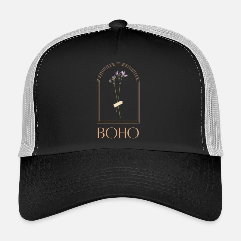 Boho Blütenstrauß im Bogenrahmen - Trucker Cap - Schwarz/Steingrau