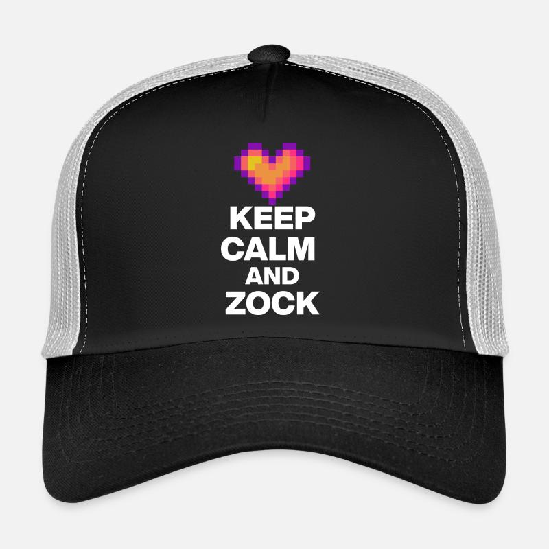 KEEP CALM AND ZOCK! 8 BIT LIEBE RETRO GESCHENK w Trucker Cap