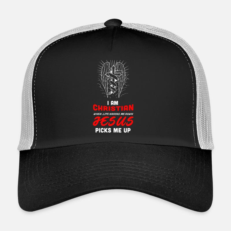 Christian Jesus Faith Savior Red Typography Design Trucker Cap