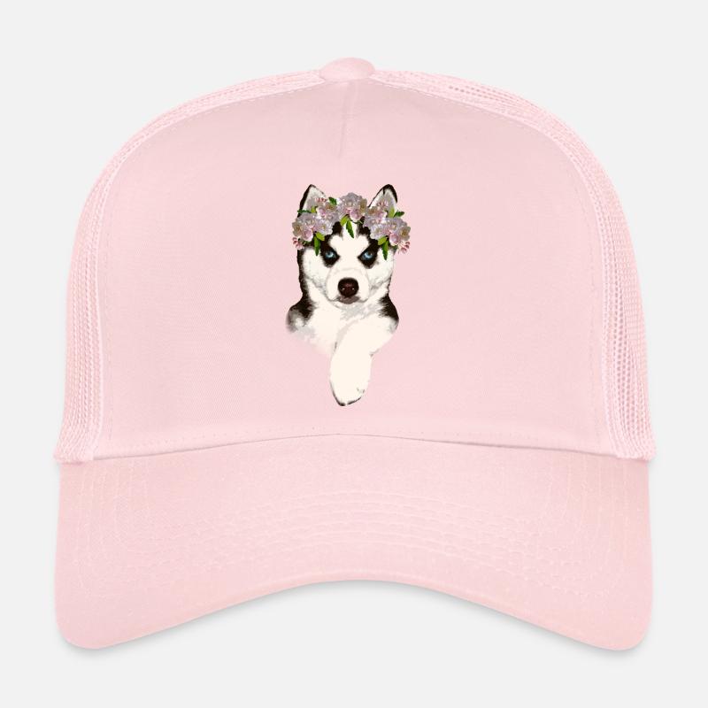 Husky avec couronne de fleurs Casquette trucker 