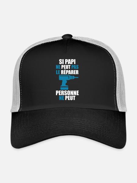"Papi bricole" - Casquette trucker  - noir/gris pierre - Devant