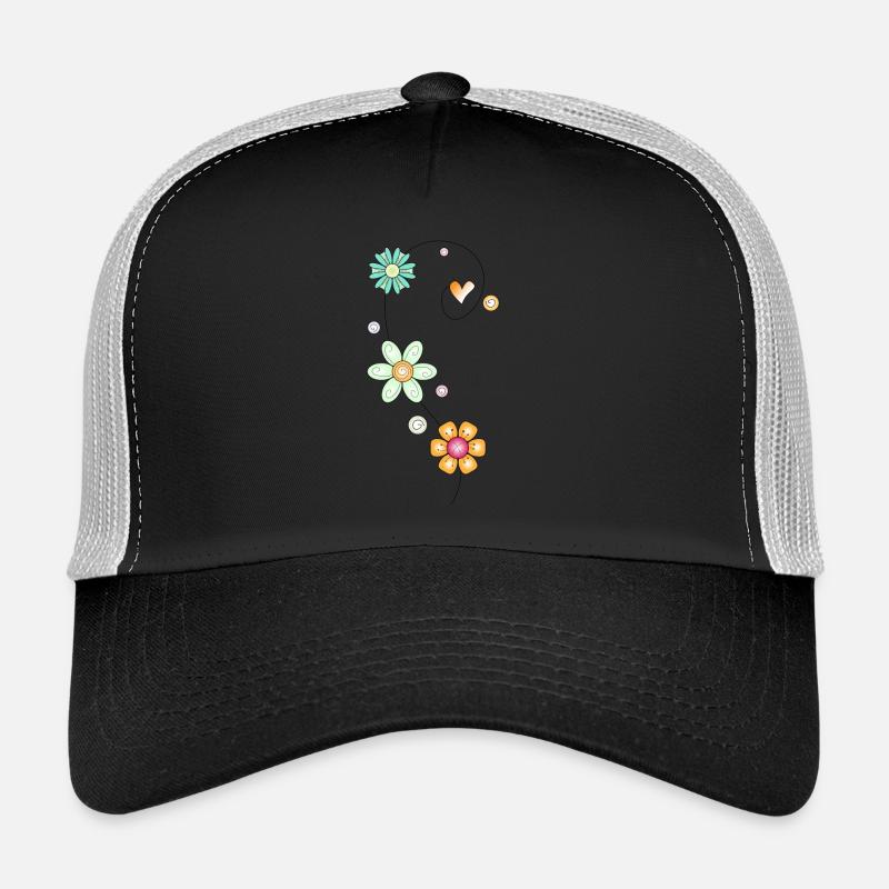 Doodle Motiv mit Blumen und Herz Trucker Cap