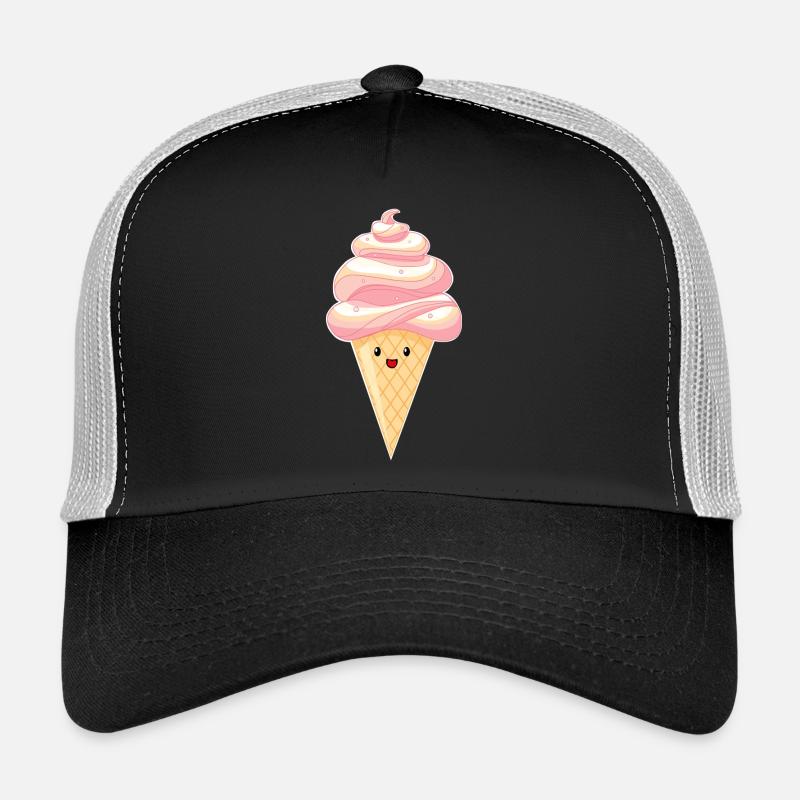 Kawaii - Eis auf Hörnchen - Trucker Cap - Schwarz/Steingrau