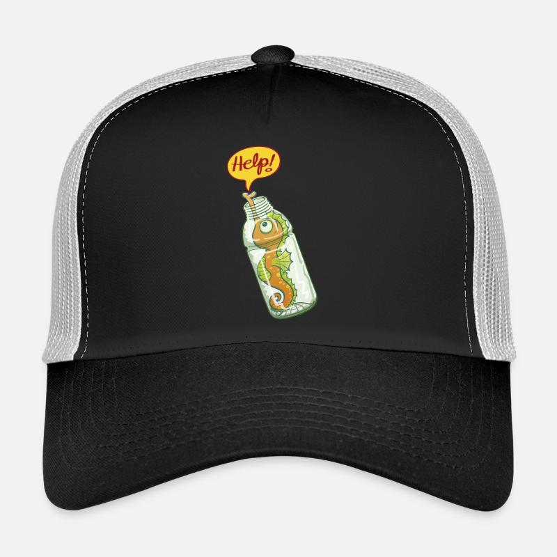 Seahorse trapped in plastic bottle asking for help Trucker Cap