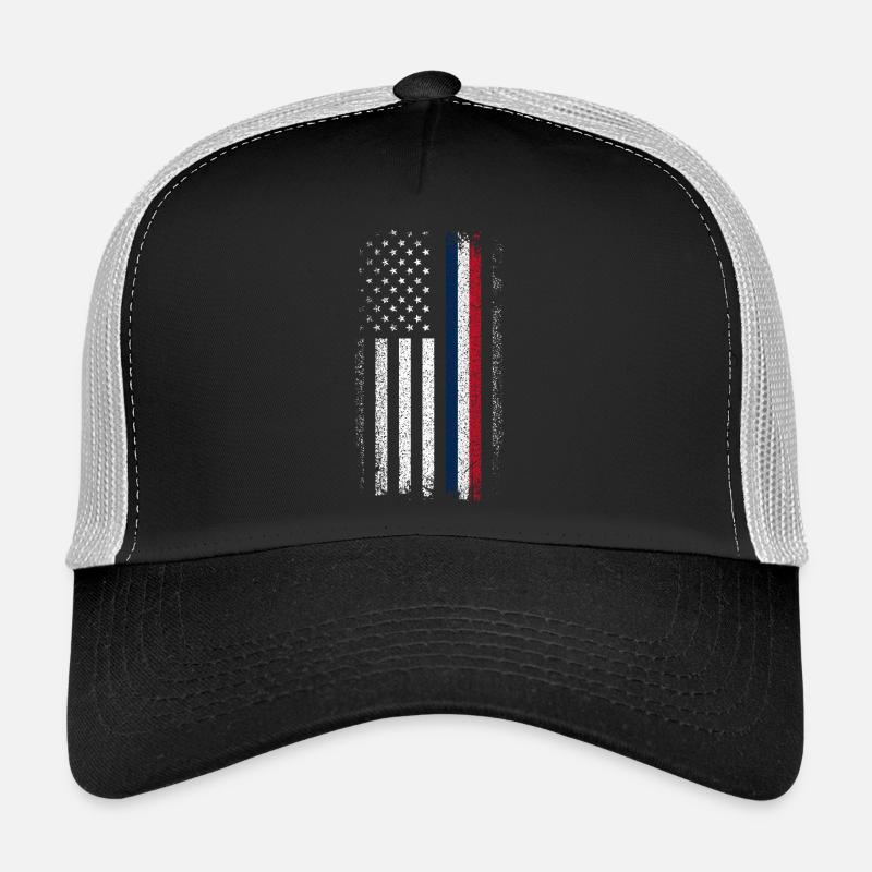 Distressed Flag: Blue Red Line Trucker Cap