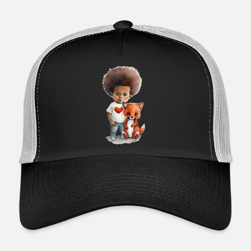 Kinder mit Wolf und Herz Motiv - Trucker Cap - Schwarz/Steingrau