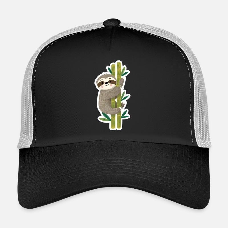 Cute Sloth on Bamboo – Kawaii Illustration Trucker Cap
