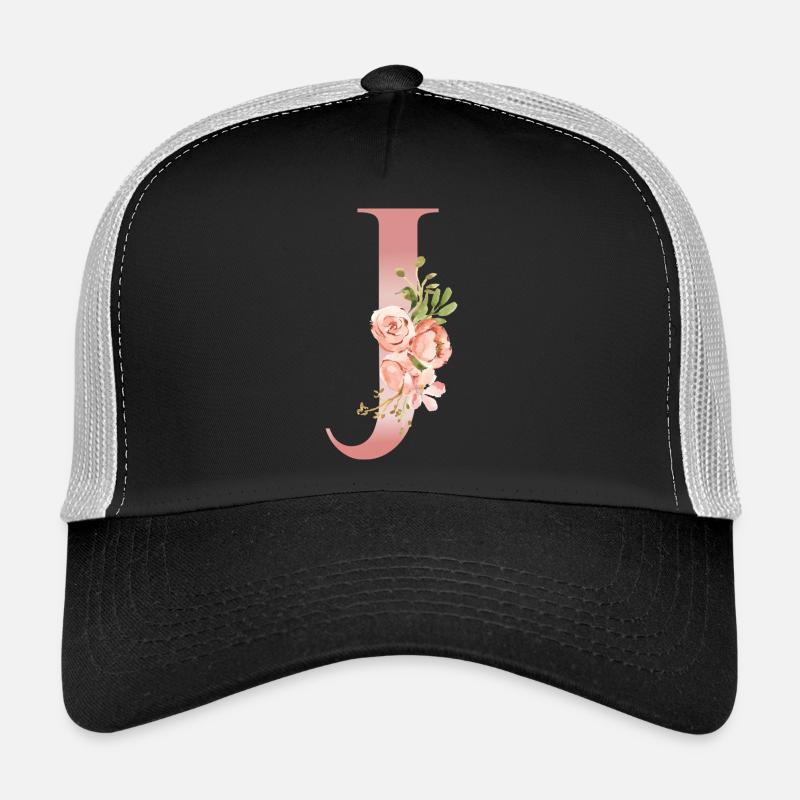 Monogram J floral watercolor - Trucker Cap - black/stone grey