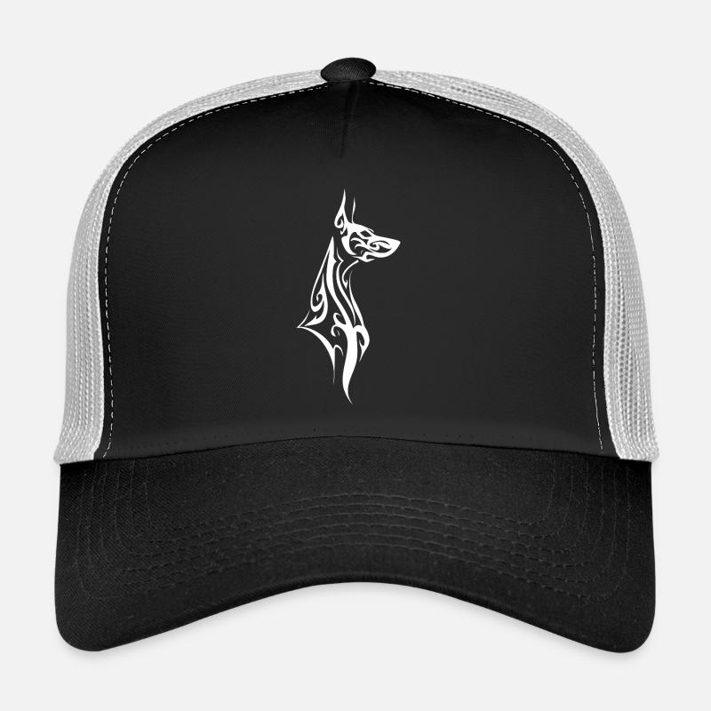 Tribal Doberman Black White Trucker Cap