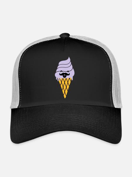 ice cream with mustache - ice cream with beard - Trucker Cap - black/stone grey - Front
