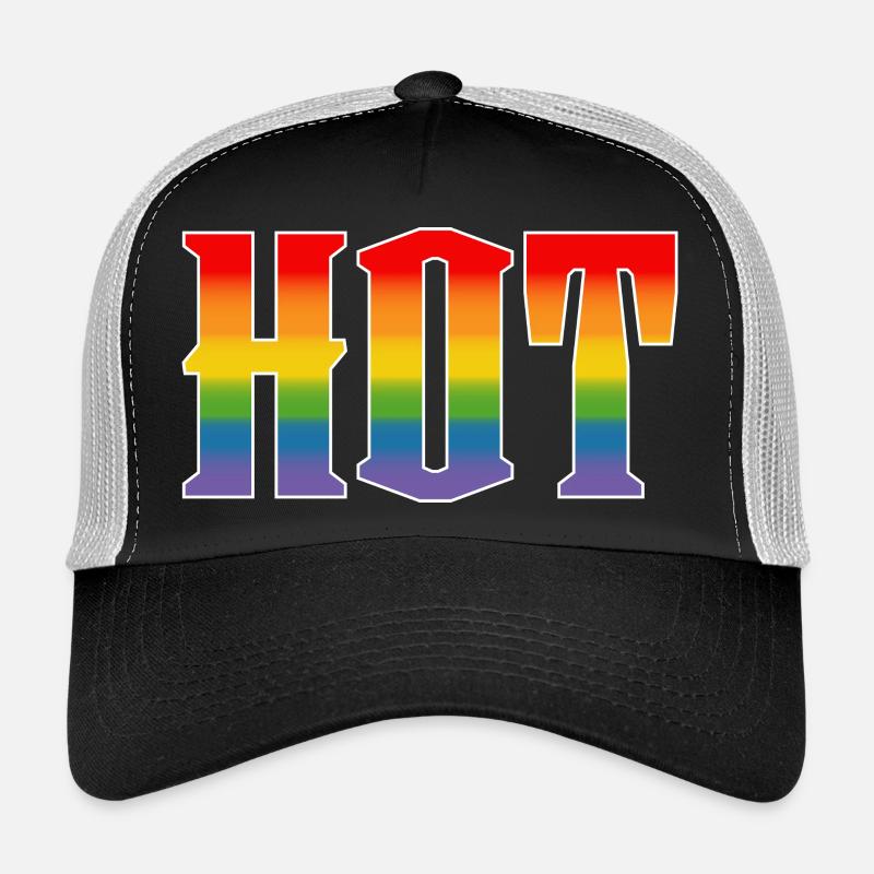 Rainbow text Hot LGBT lgbtqi queer Trucker Cap