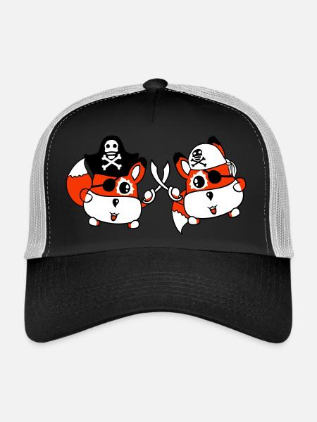 2 Little Cute Pirate Foxes Eye Patch Saber Duel - Trucker Cap - black/stone grey - Front