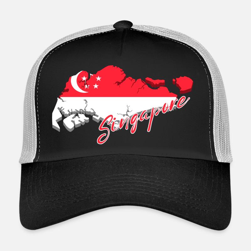 Carte de Singapour, drapeau de Singapour Casquette trucker 