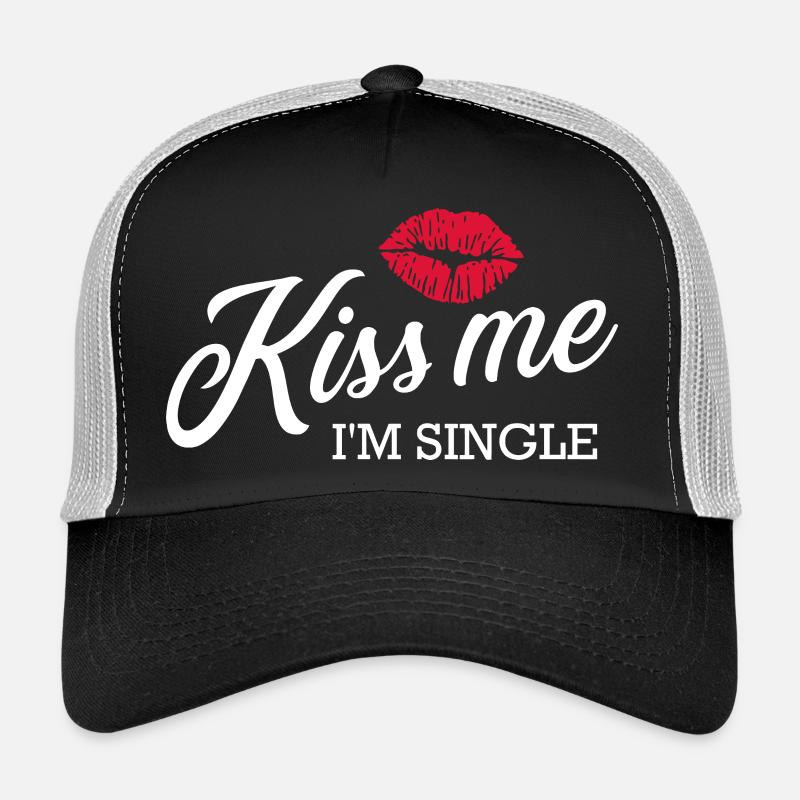 Küss mich, ich bin Single Lippenstift Küss Tee Trucker Cap
