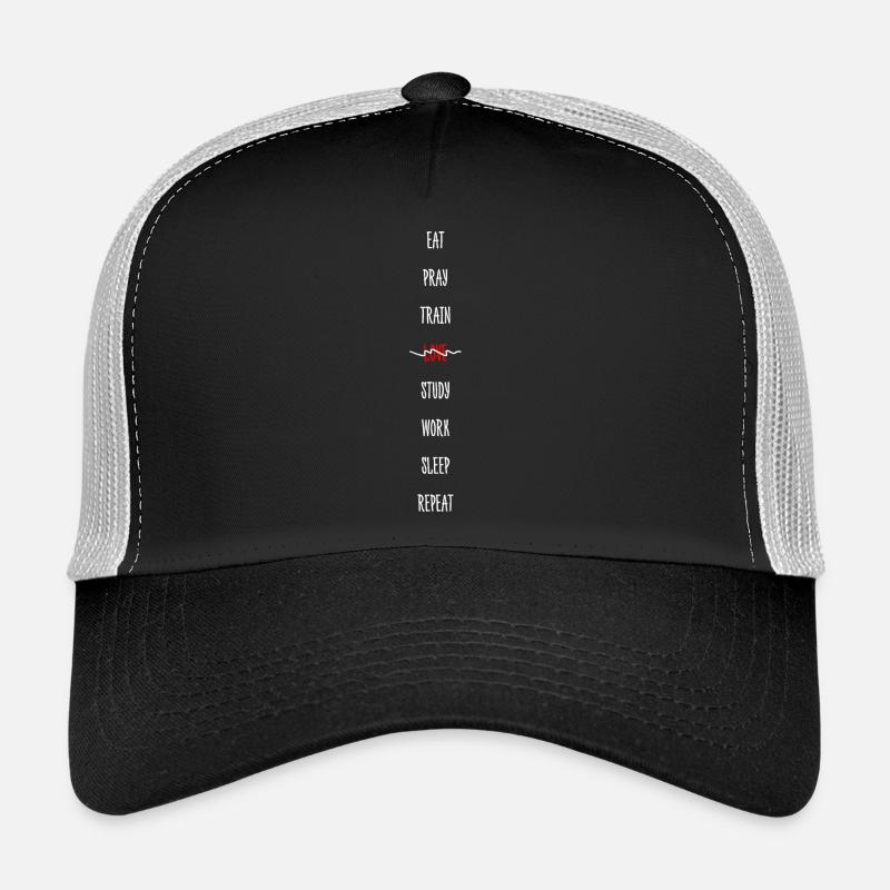 Daily Routine Monochrom mit rotem Akzent - Trucker Cap - Schwarz/Steingrau