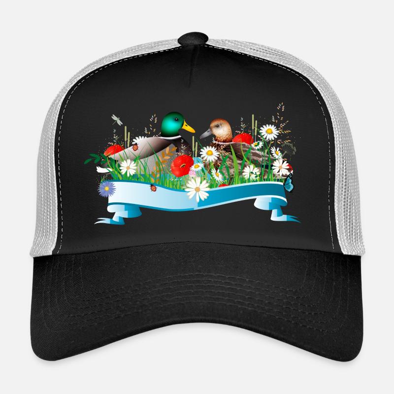 Enten Pärchen im See mit frühlingshaftem Ufer - Trucker Cap - Schwarz/Steingrau