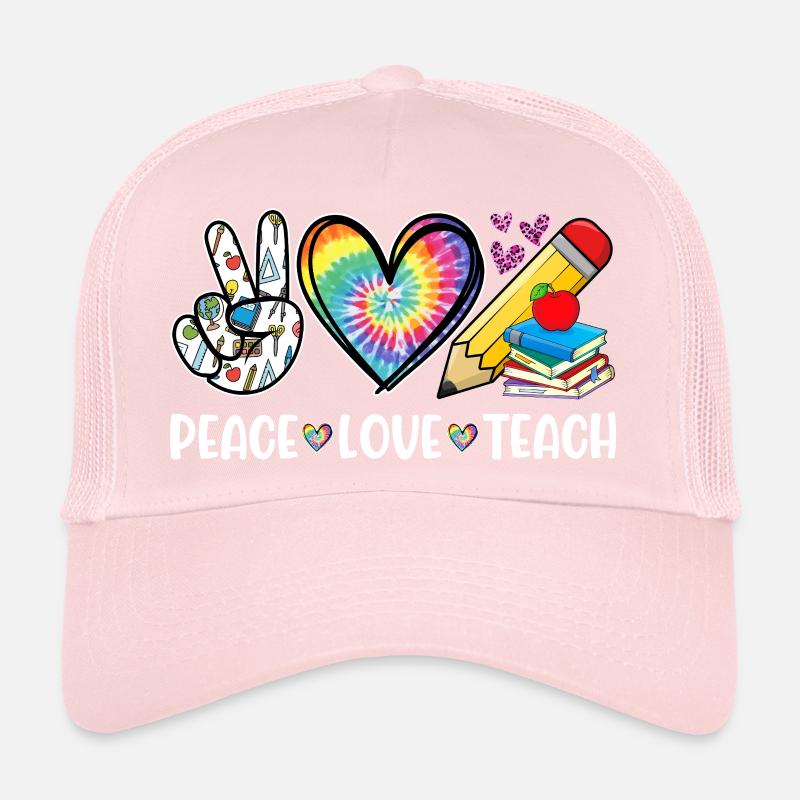 Peace Love Teach – Lehrer Herz & Regenbogen Trucker Cap