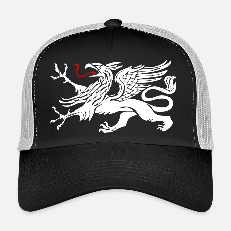 Rostocker Greif in Weiss mit roter Zunge - Trucker Cap - Schwarz/Steingrau