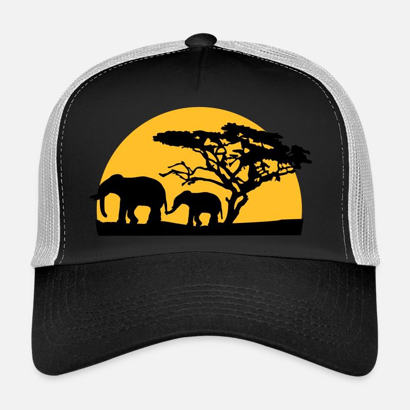 Sunset In Africa Tree And Elephants Trucker Cap