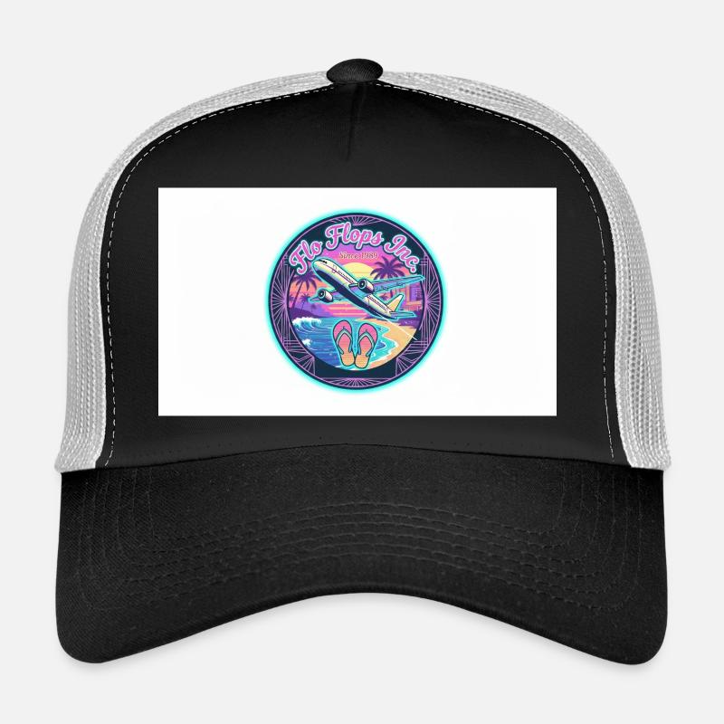 Retro Neon Wings and Beach Trucker Cap