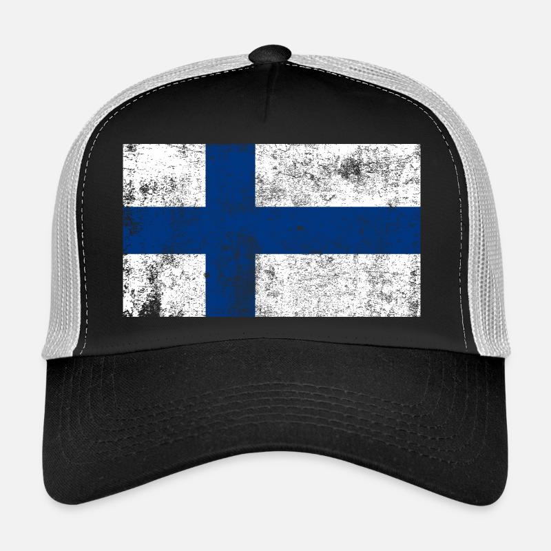 Drapeau de la Finlande Drapeau Grunge Retro Vintage - Casquette trucker  - noir/gris pierre