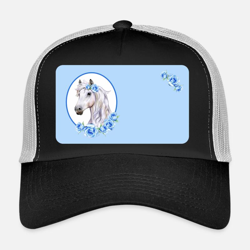 Weißes Pferd - Rosen hellblau | personalisierbar Trucker Cap