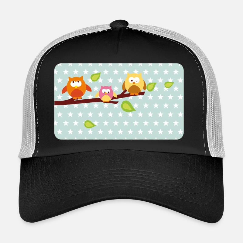 Kleine Eulen mit Sternchen mint | personalisierbar - Trucker Cap - Schwarz/Steingrau