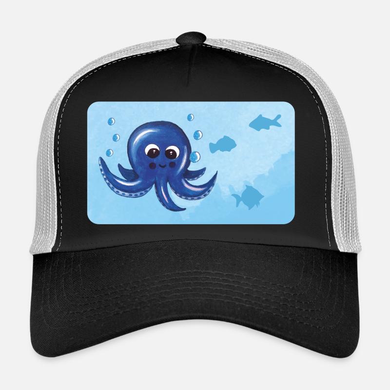 Funny octopus and fish with bubbles Trucker Cap