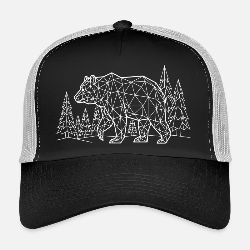 White Bear Silhouette Pine Forest Grizzly Trucker Cap