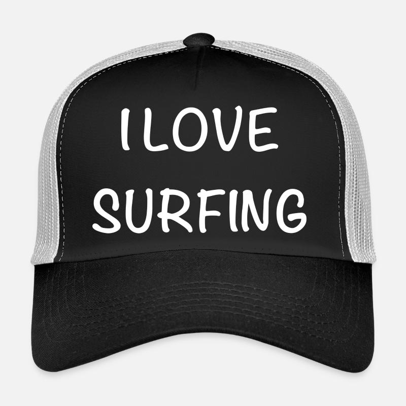 I Love Surfing Handdrawn Text - Trucker Cap - Schwarz/Steingrau