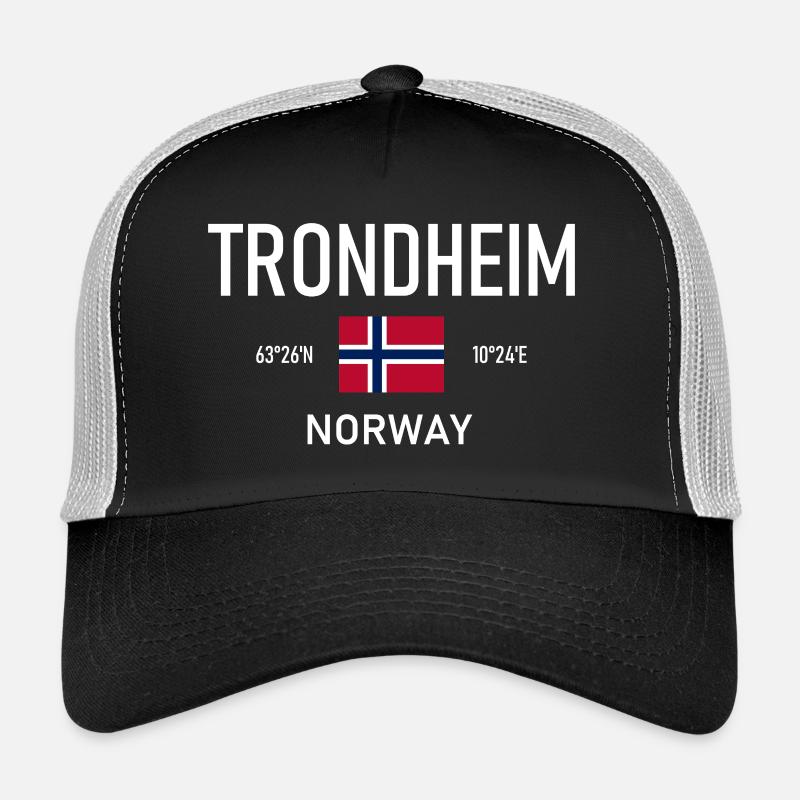 Trondheim - Norvège - Coordonnées - Drapeau Casquette trucker 