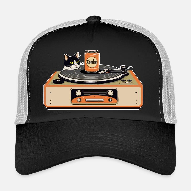 Retro cat at the turntable - Trucker Cap - black/stone grey
