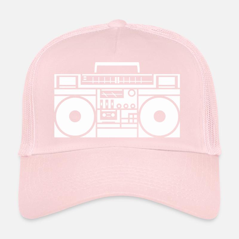 Retro Boombox Graphic Black & White Trucker Cap