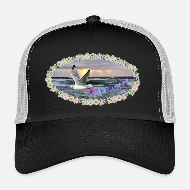 Sea blossoms art seagull sunset kitsch gothic Trucker Cap