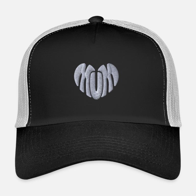Mor hjerte hvid broderet - Trucker cap - sort/stengrå