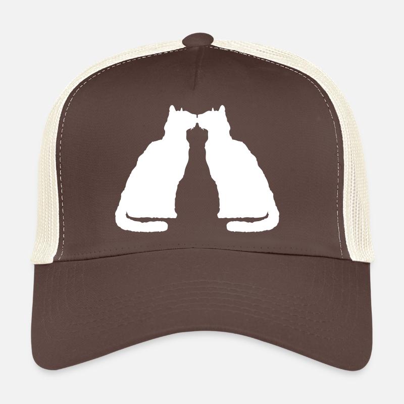 2 Katzen Küssen Pärchen Zwei Freunde Schmusen Paar - Trucker Cap - Braun/Beige