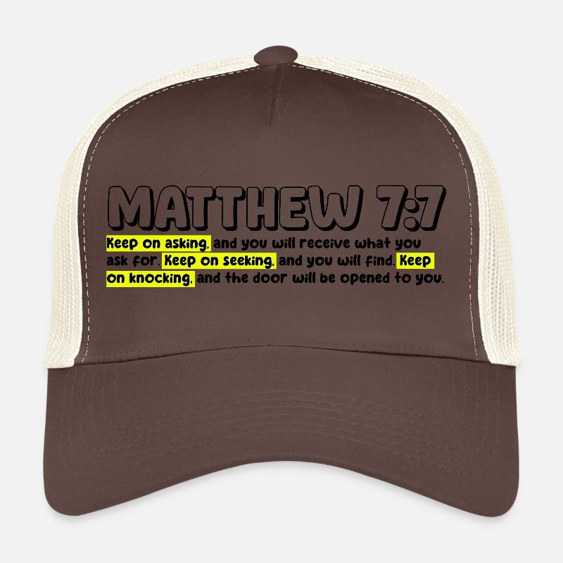 Matthieu 7:7 | Citation de la Bible - Casquette trucker  - marron/beige