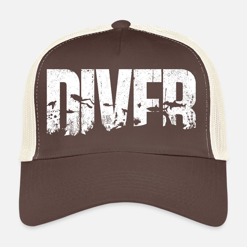 Diver Ocean Bird Silhouette Typography Trucker Cap