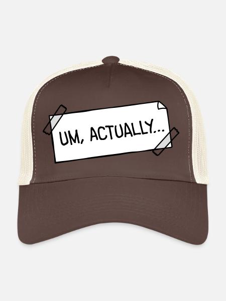 Um Actually Zettel Geklebt Nerd Klugscheißer Logo - Trucker Cap - Braun/Beige - Vorne