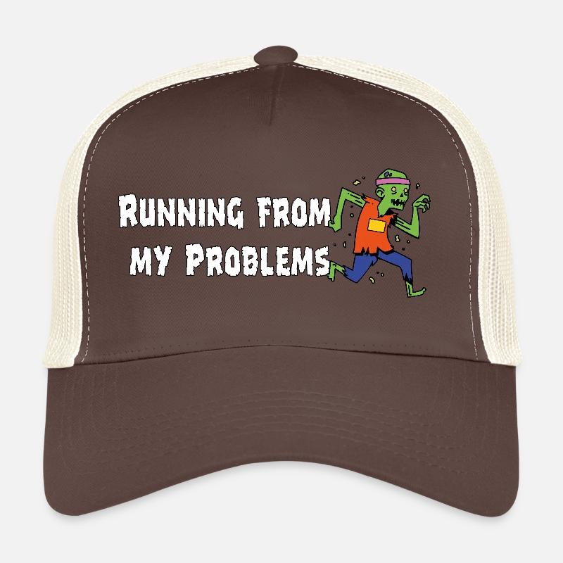 Running from my problems – Lustiger Zombie Spruch - Trucker Cap - Braun/Beige