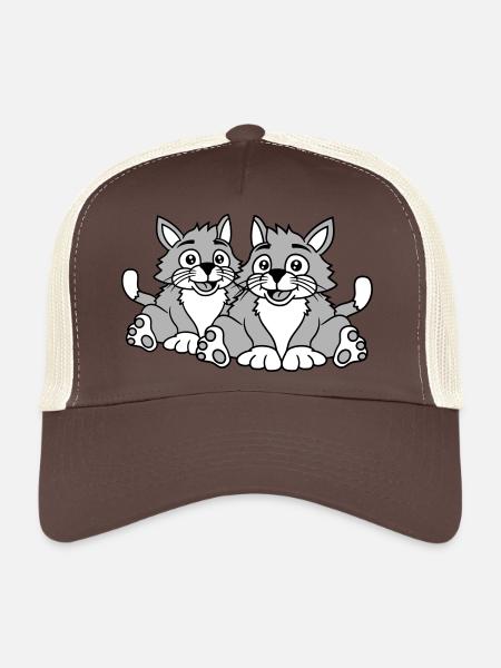 Deux chats heureux 2 amis Couple Équipe Couple - Casquette trucker  - marron/beige - Devant