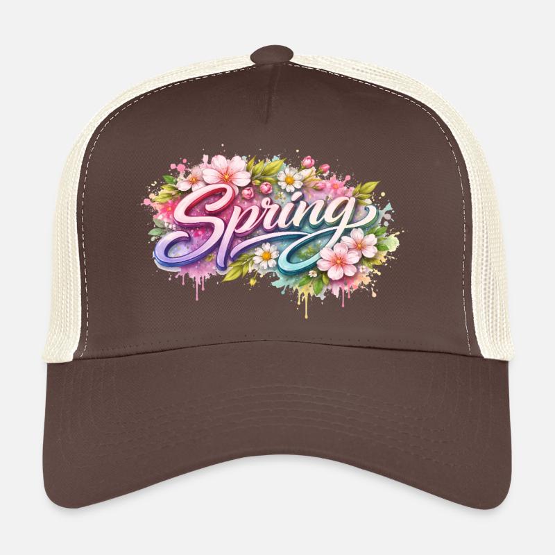 Lettrage printanier avec fleurs Description Casquette trucker 