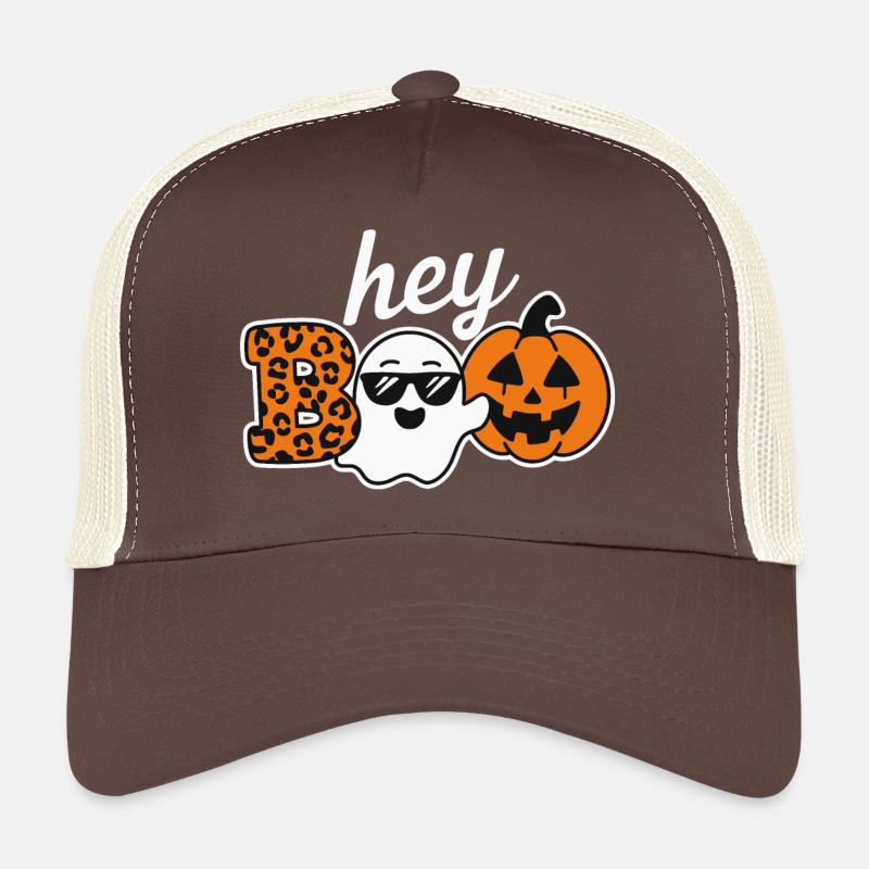 Hey Boo Halloween Leopard Ghost Trucker Cap
