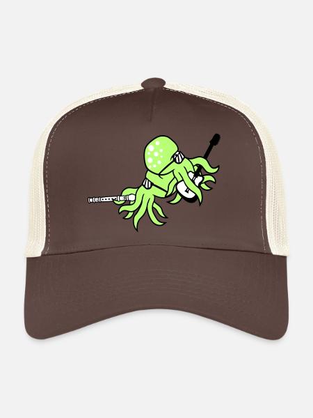 2 Octopus Guitar Flute Octopus Squid Friends - Trucker Cap - brown/beige - Front